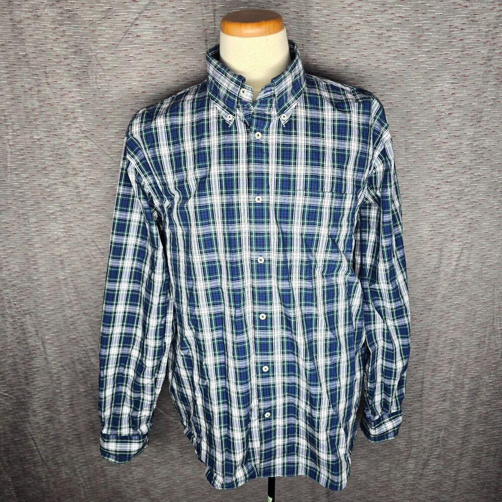 Brooks Brothers 1818 Blue Green Plaid 100% Cotton Button-Down Shirt XXL